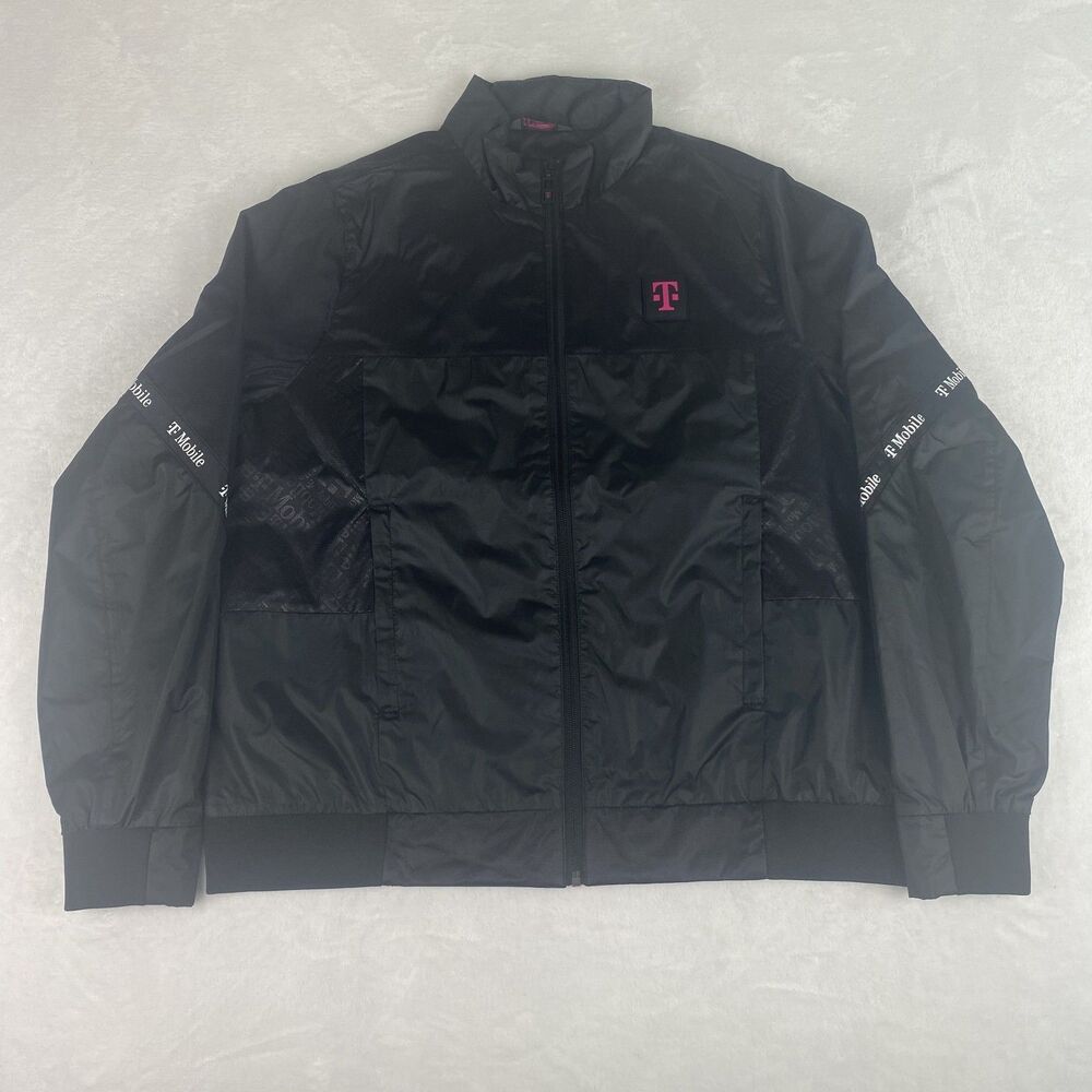 T-Mobile Jacket Womens Large Black Lightweight Windbreaker Full Zip Pockets